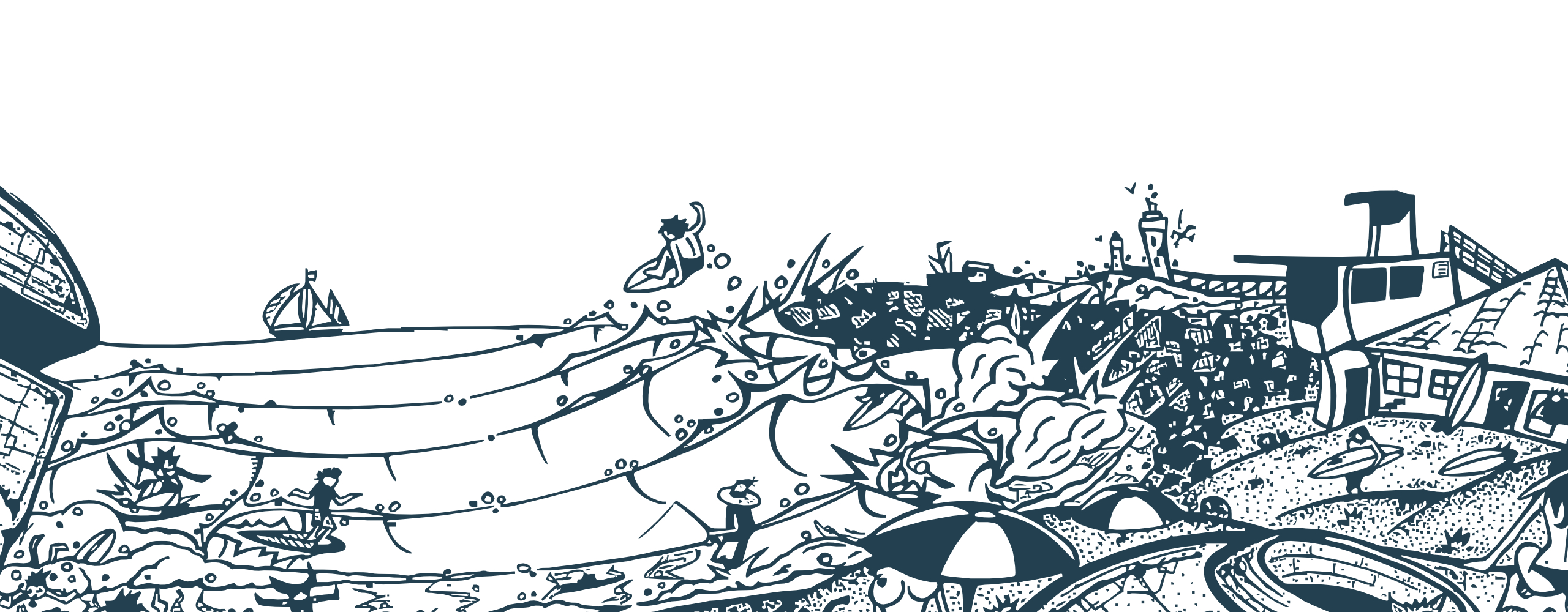 cours de surf sur la plage du Santocha à Capbreton, dessin Rudy Olivier